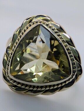 Trillion Cut Lemon Quartz S925 Sterling Silver Gemstone Ring Size 7 1/4
